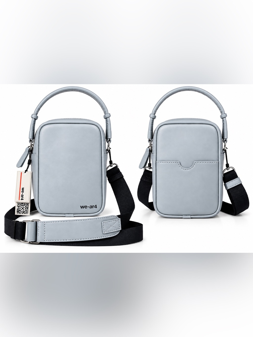 Light Blue Gray leather Crossbody Bag